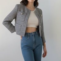 Elegant Tweed Single-Breasted Short Coat