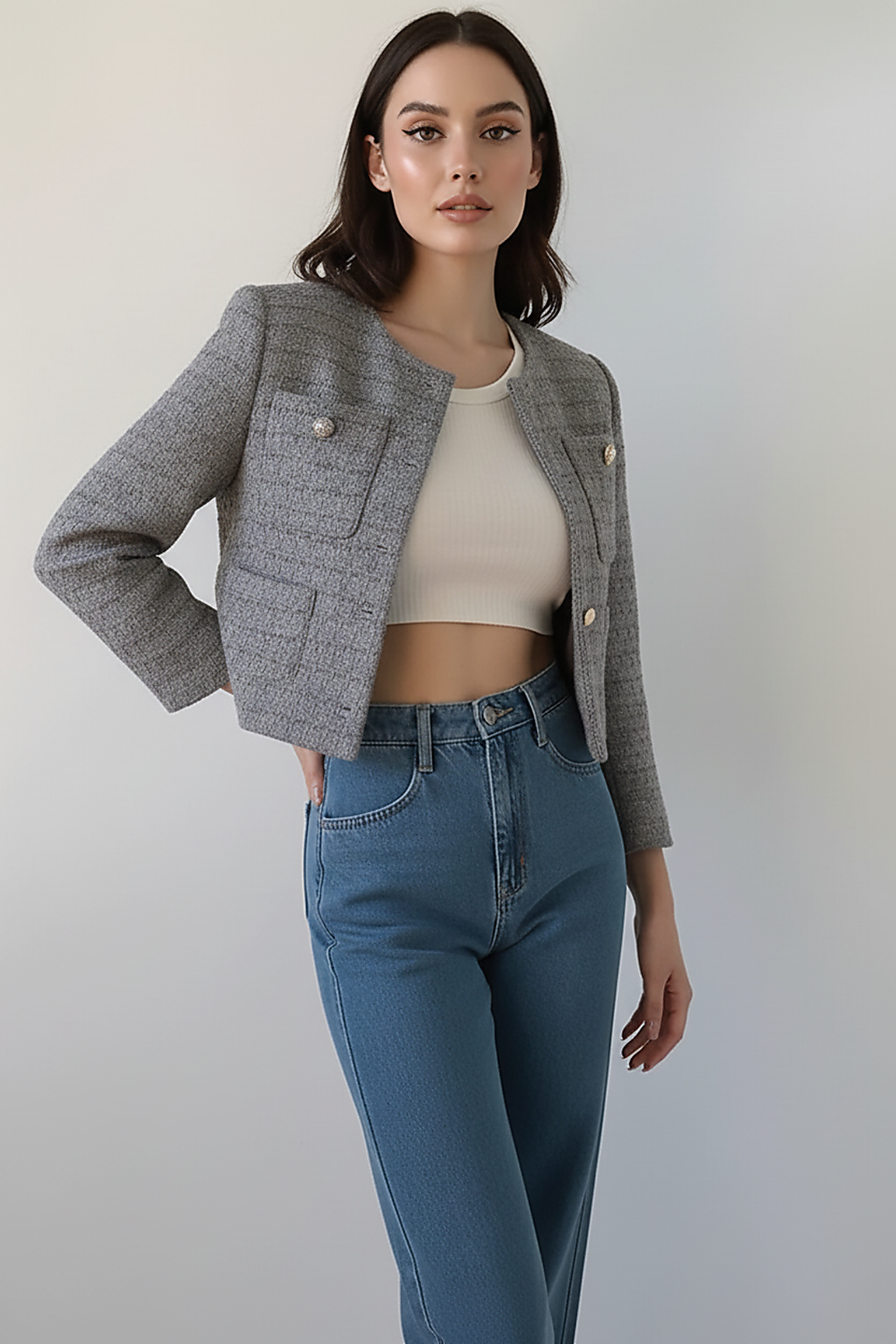 Elegant Tweed Single-Breasted Short Coat