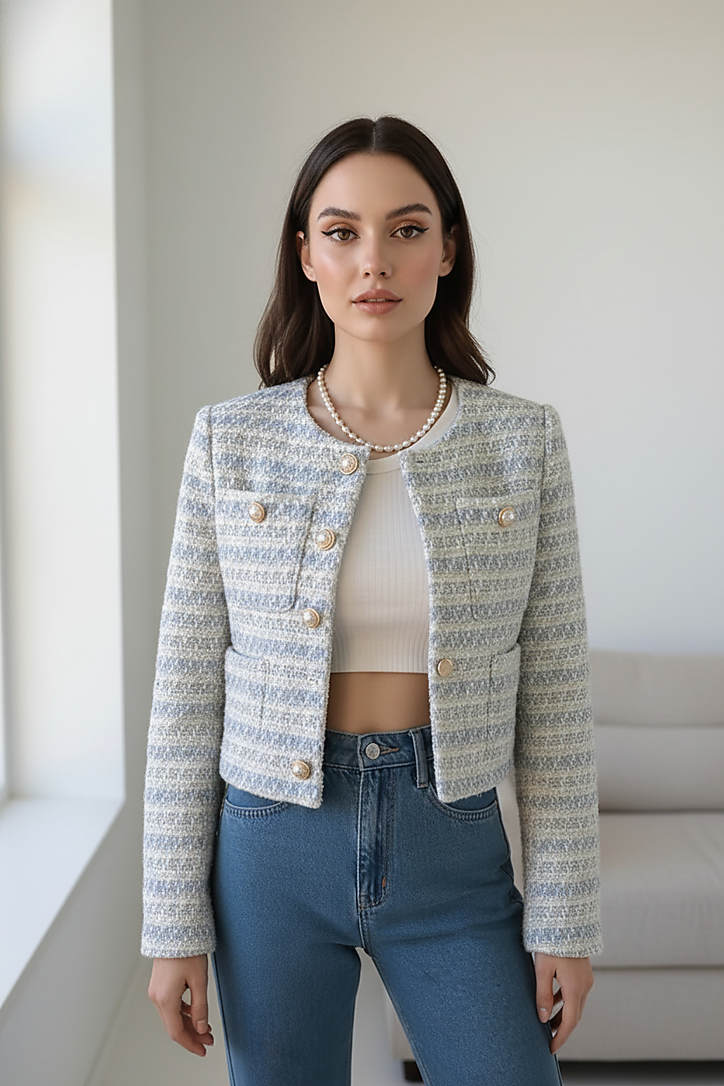 Elegant Tweed Single-Breasted Short Coat