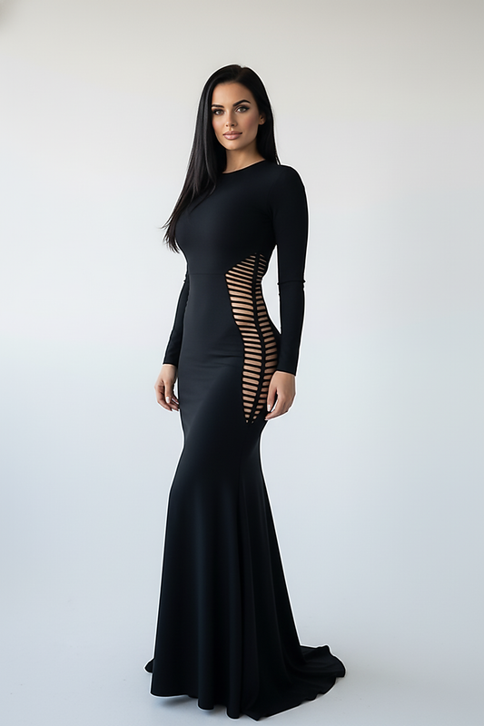 Bandage Backless Long Sleeve Maxi Dress - Thorne & Ivy