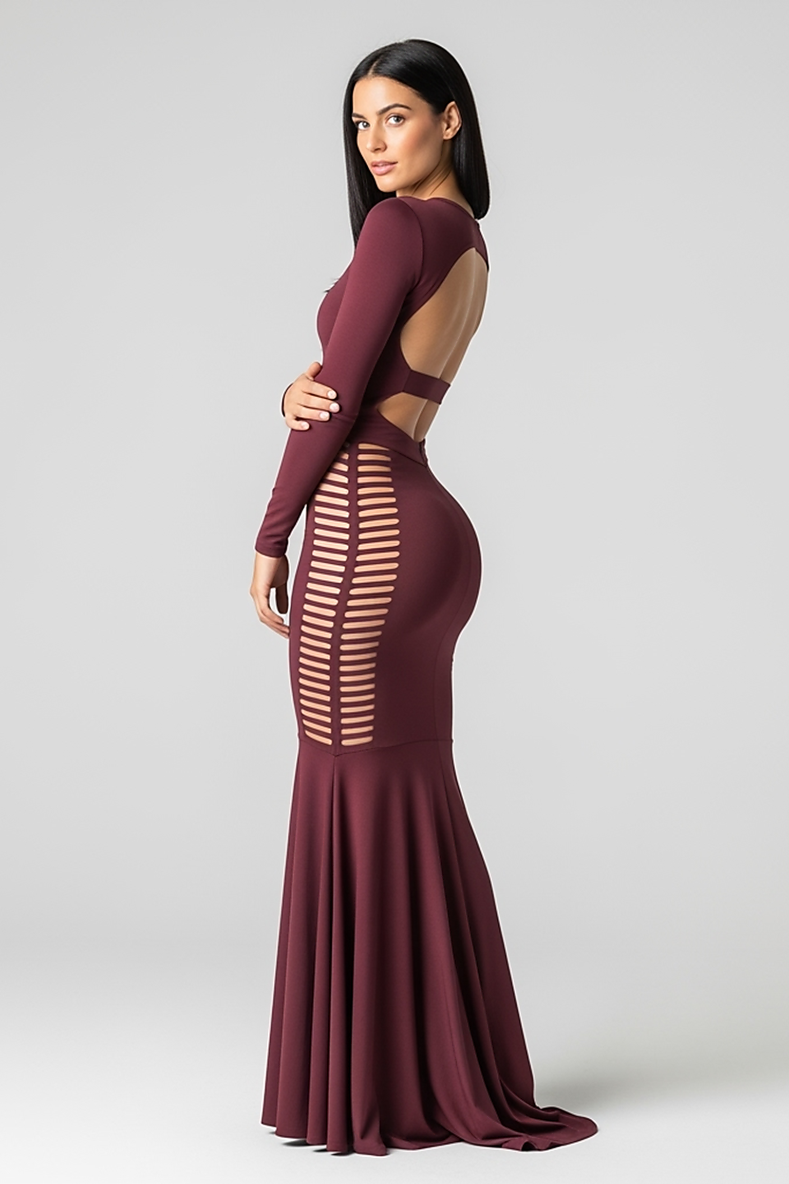 Bandage Backless Long Sleeve Maxi Dress - Thorne & Ivy