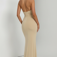 Halter backless patchwork off-shoulder maxi dress, fabric detail.