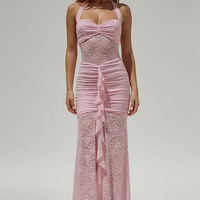 Black maxi dress, halter neckline detail.