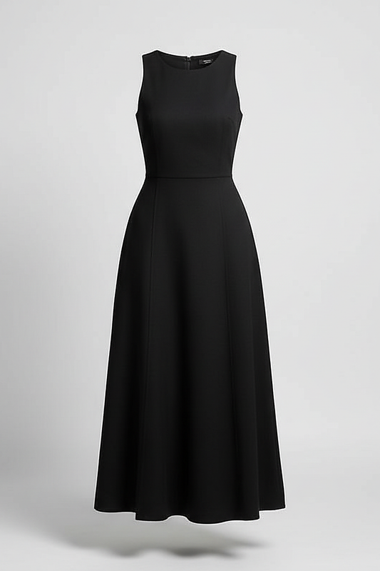 Sleeveless Black A-Line Midi Dress - Thorne & Ivy
