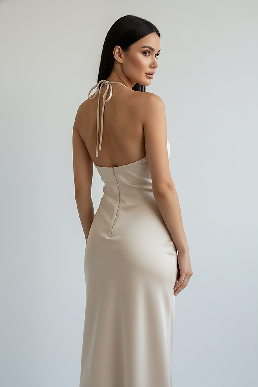 Floral Halter Backless Satin Maxi Dress
