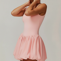 Yoga jumpsuit, alternate angle view on model.