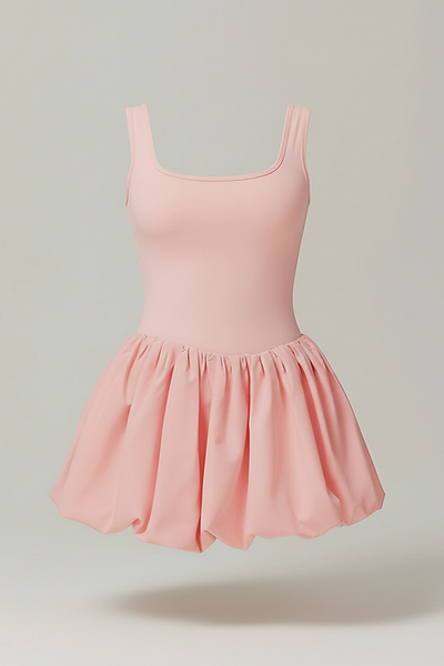 Yoga jumpsuit, alternate angle view on model.