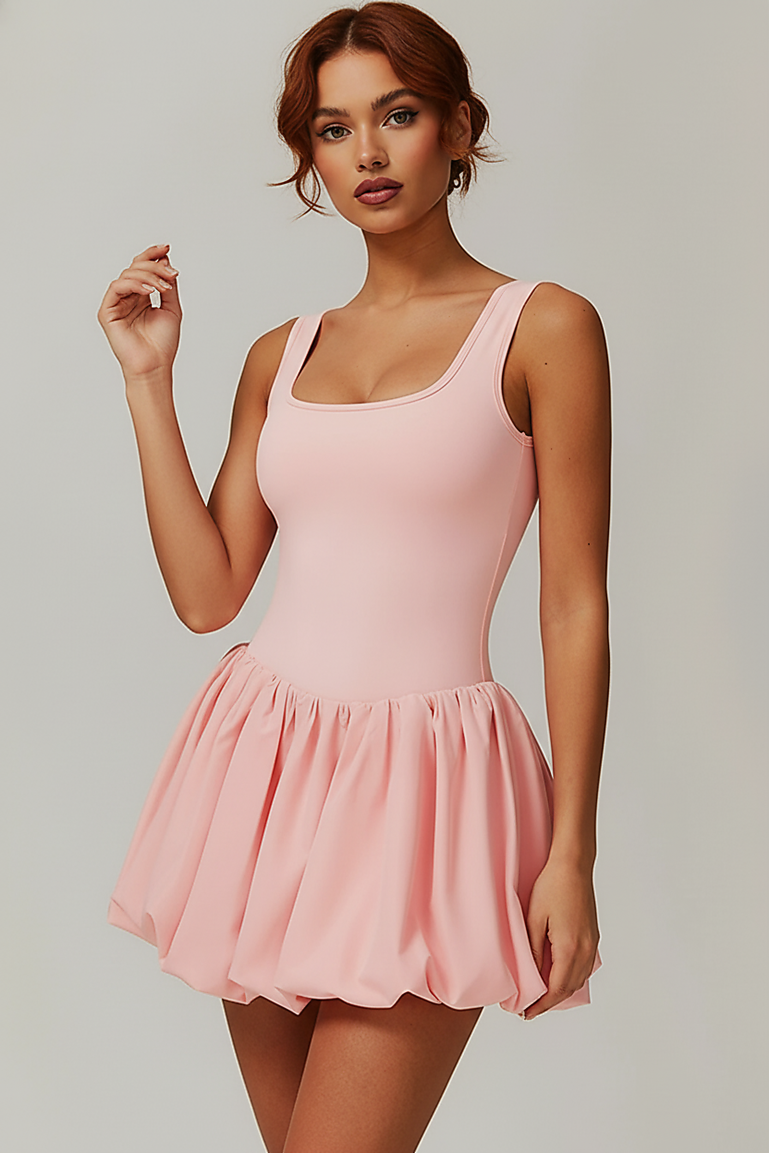 Yoga jumpsuit, front view on model.