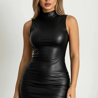 Solid color sleeveless bodycon tee mini dress, front view on model.