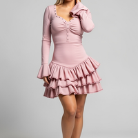 woman wearing floral print ruched backless maxi dress, front view, standing, hands relaxed