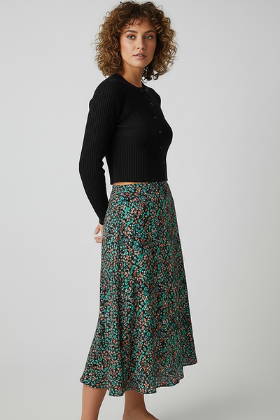 Printed Satin Midi Dress with Cardigan - Thorne & Ivy