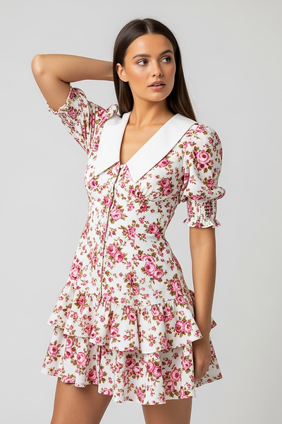 Printed Puff Sleeve Mini Dress - Thorne & Ivy
