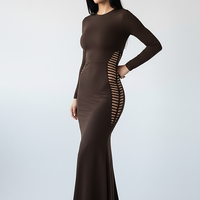 Bandage Backless Long Sleeve Maxi Dress - Thorne & Ivy