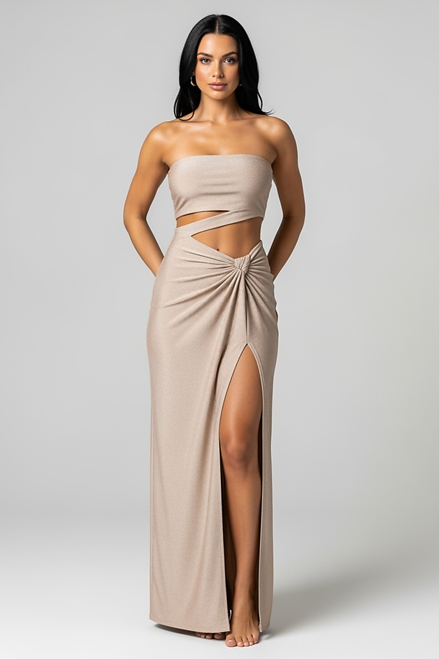 Ruffled Neck Strap A-Line Gown - Thorne & Ivy