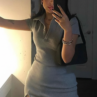 Short-sleeve mini dress, front view on model.