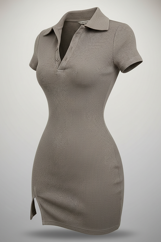 Short-sleeve mini dress, front view on model.