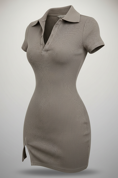 Short-sleeve mini dress, front view on model.
