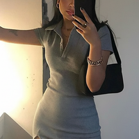 Short-sleeve mini dress, front view on model.