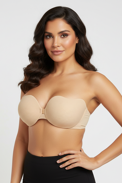 Clear silicone adhesive push-up nipple cover, front view.