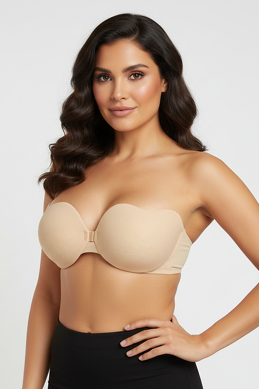 Clear silicone adhesive push-up nipple cover, front view.