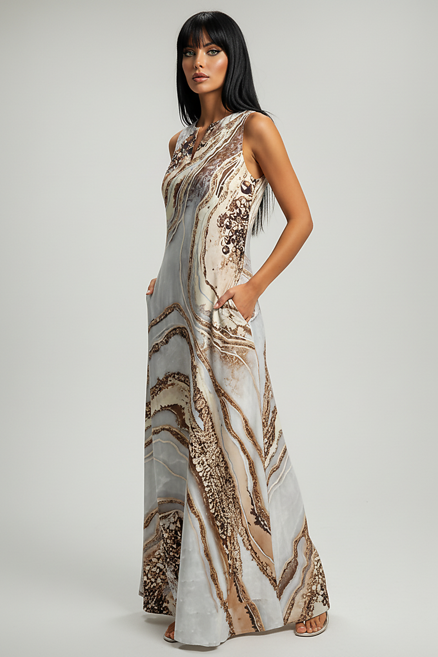 Sleeveless V-neck Printed Dress - Thorne & Ivy