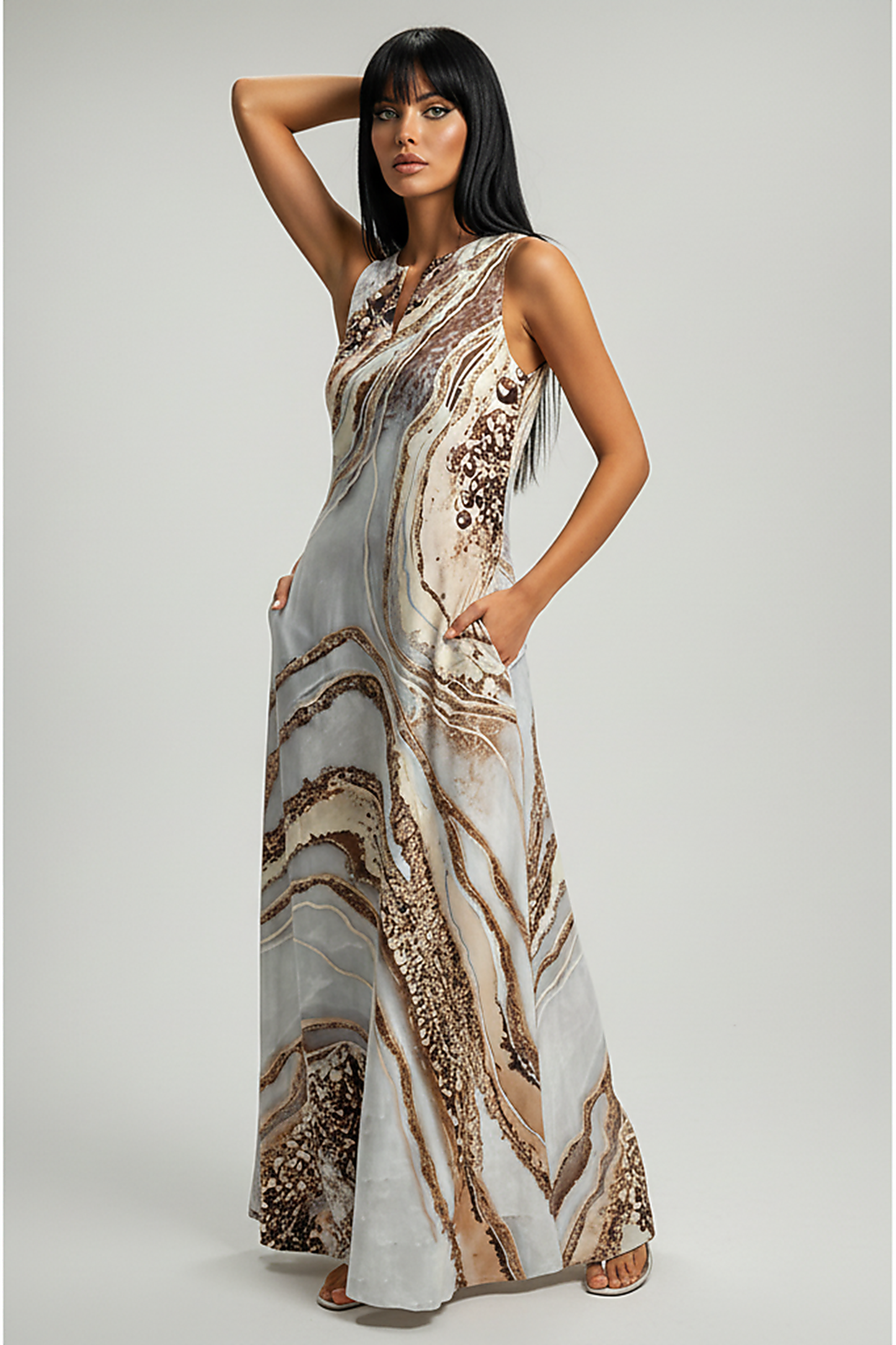 Sleeveless V-neck Printed Dress - Thorne & Ivy