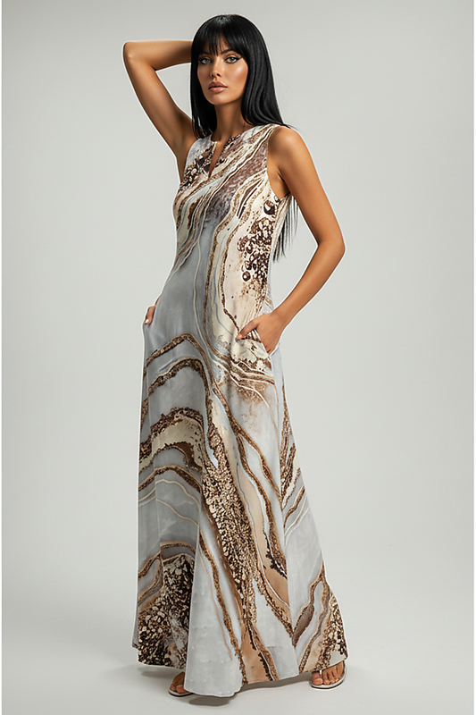 Sleeveless V-neck Printed Dress - Thorne & Ivy