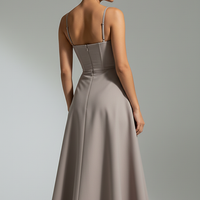 Navy midi dress, fabric texture detail.