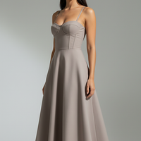 Navy midi dress, model in a relaxed standing pose.