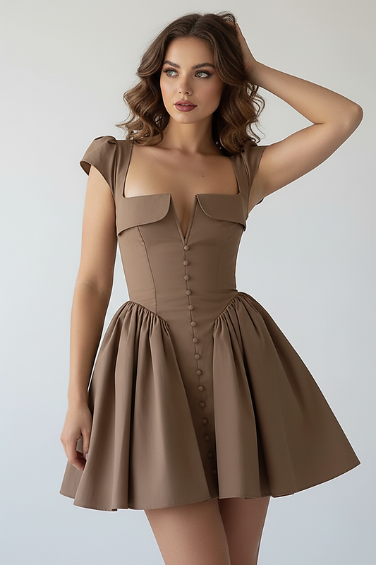 V Neck Cape Sleeve Mini Skirt - Thorne & Ivy