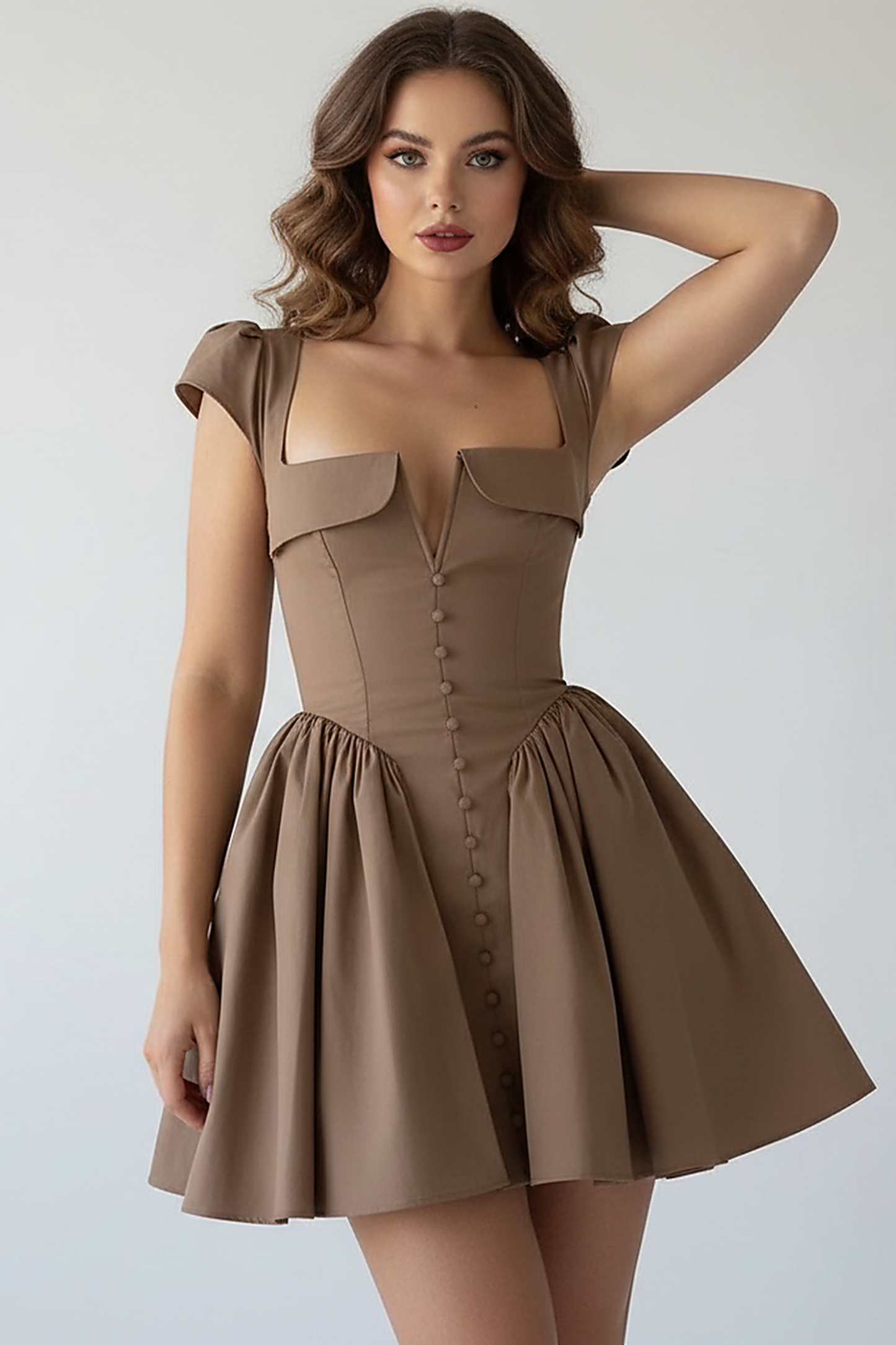 V Neck Cape Sleeve Mini Skirt - Thorne & Ivy