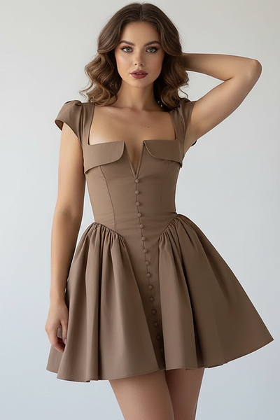 V Neck Cape Sleeve Mini Skirt - Thorne & Ivy