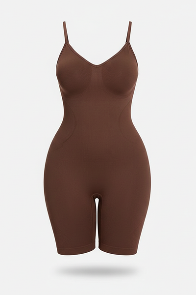 Nude tank shorts full-body shaper, close-up fabric detail.