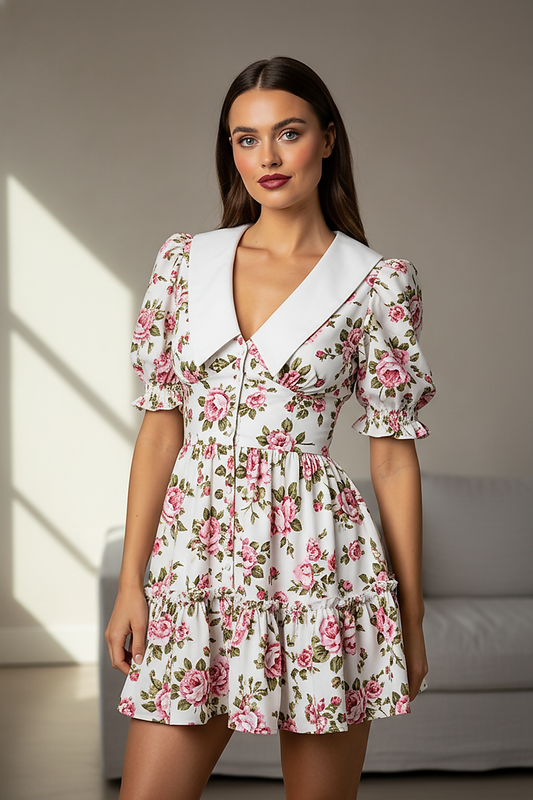 Printed Puff Sleeve Mini Dress - Thorne & Ivy