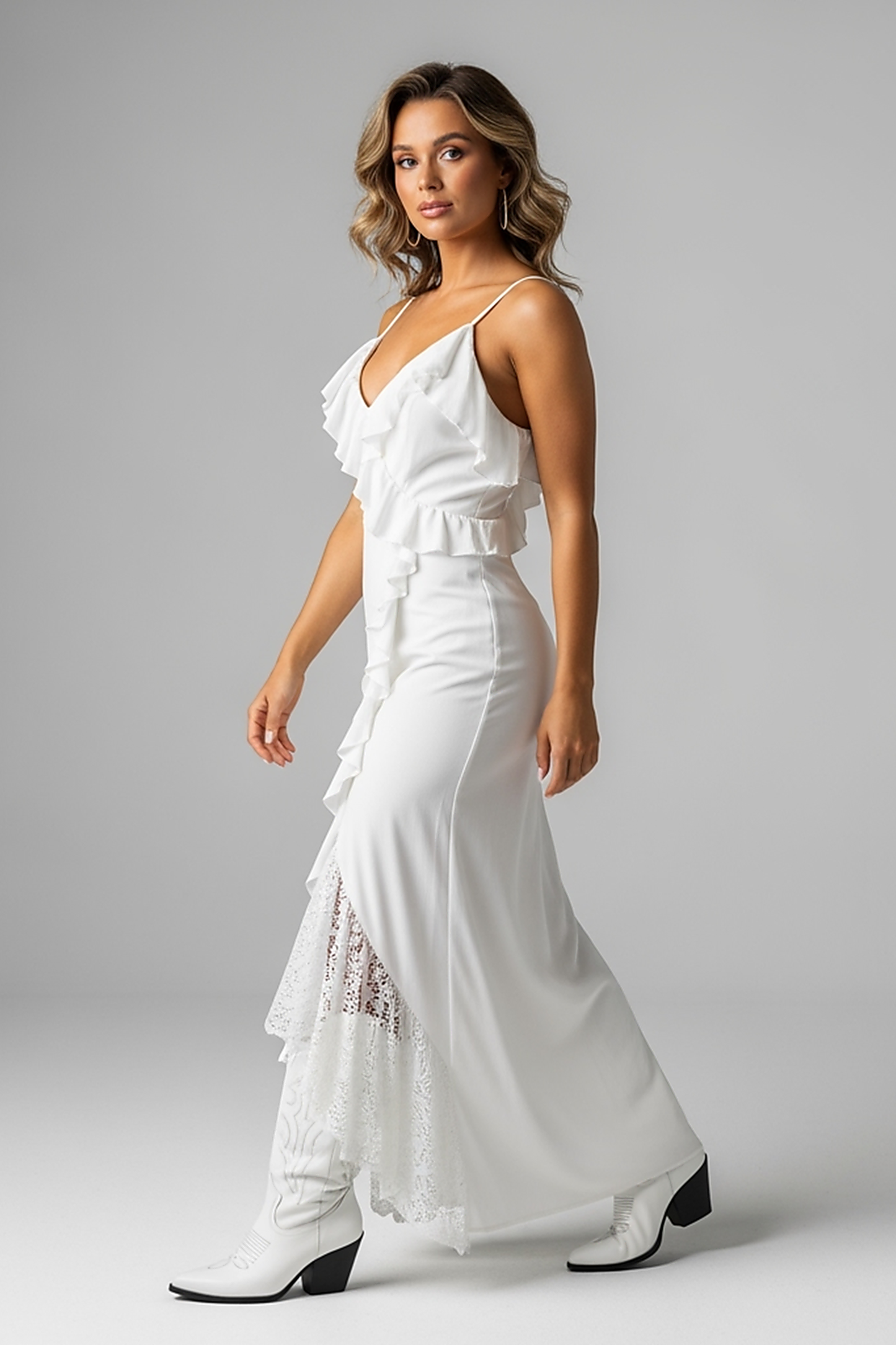 Champagne Satin Cowl Neck Midi Dress - Thorne & Ivy