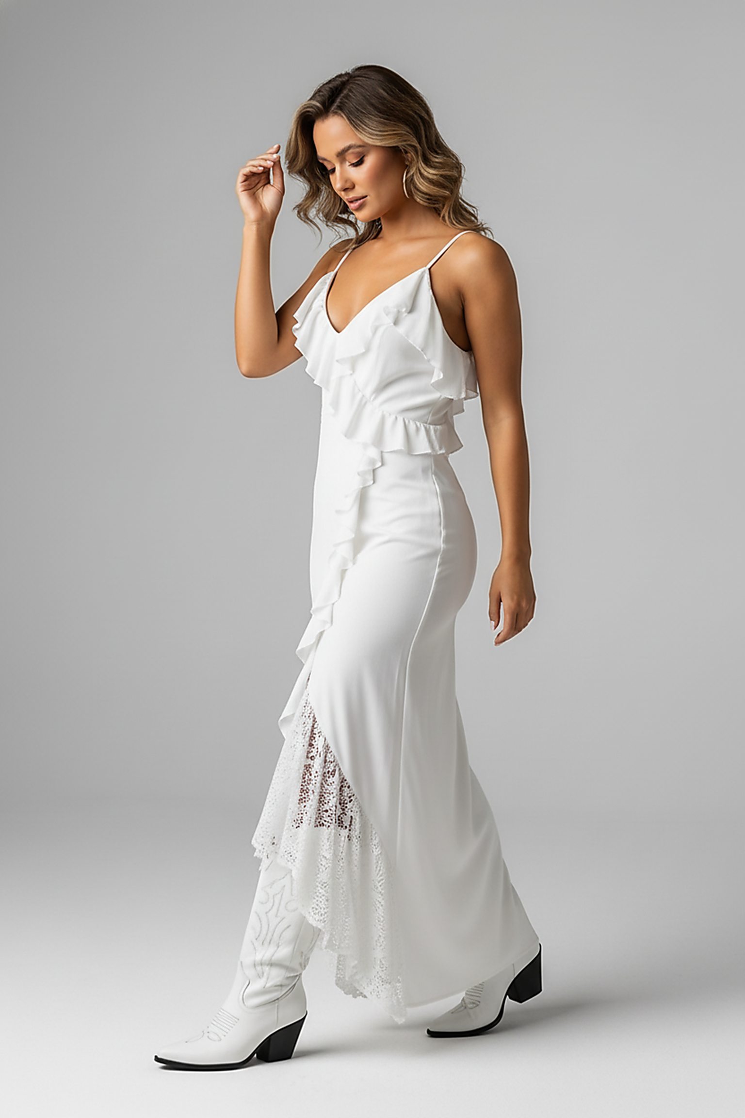 Champagne Satin Cowl Neck Midi Dress - Thorne & Ivy