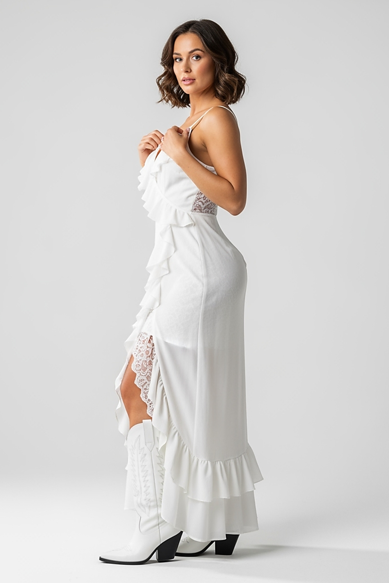 Champagne Satin Cowl Neck Midi Dress - Thorne & Ivy