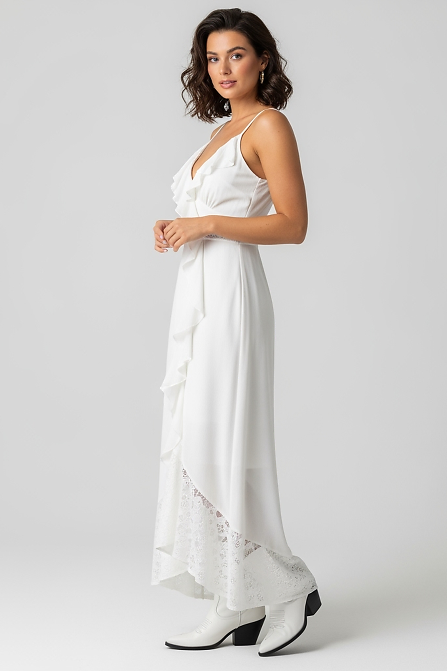 Champagne Satin Cowl Neck Midi Dress - Thorne & Ivy