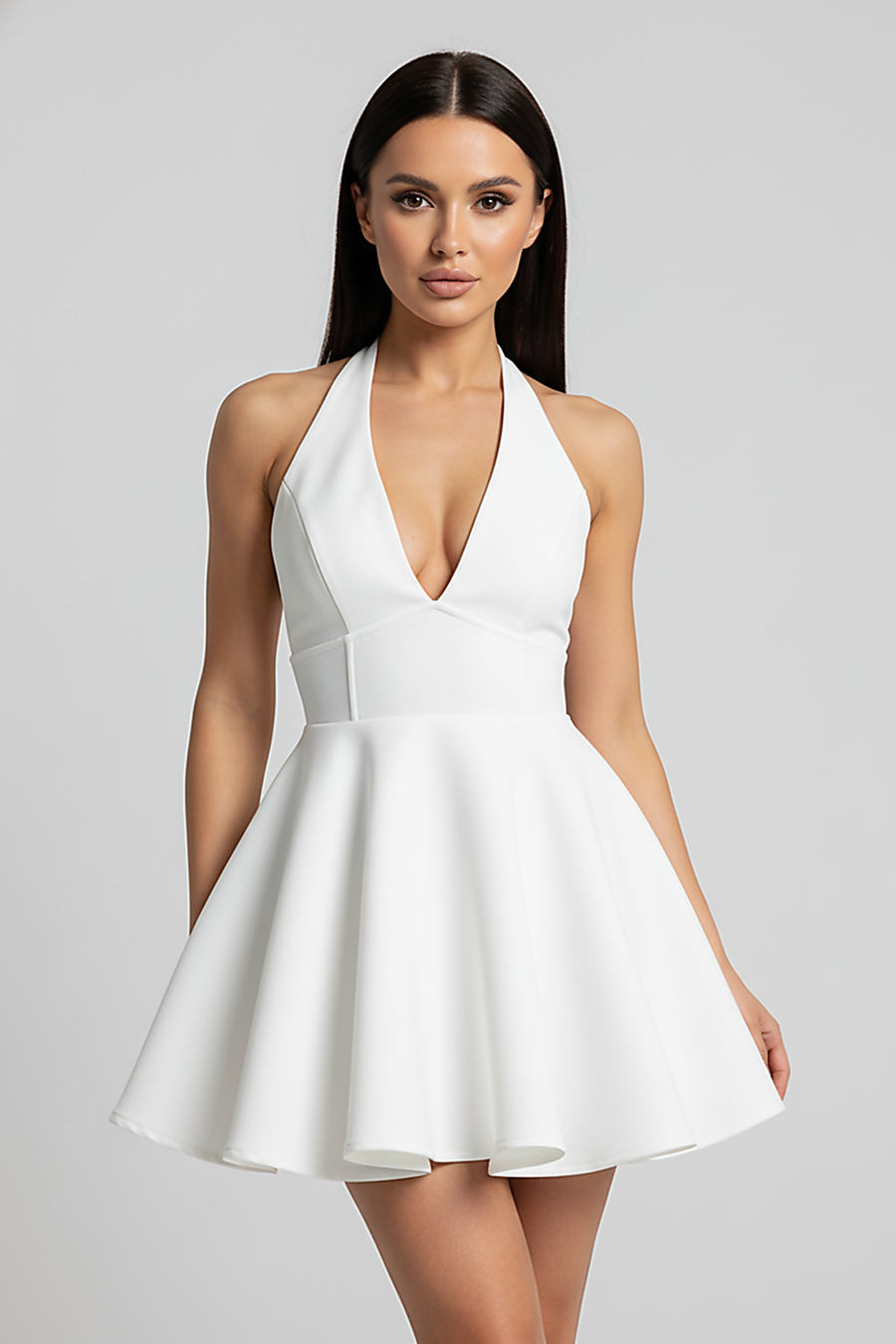 Halter Pleated Waist Wrap A-Line Mini Dress