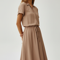 Vintage floral print dress, back view on model.