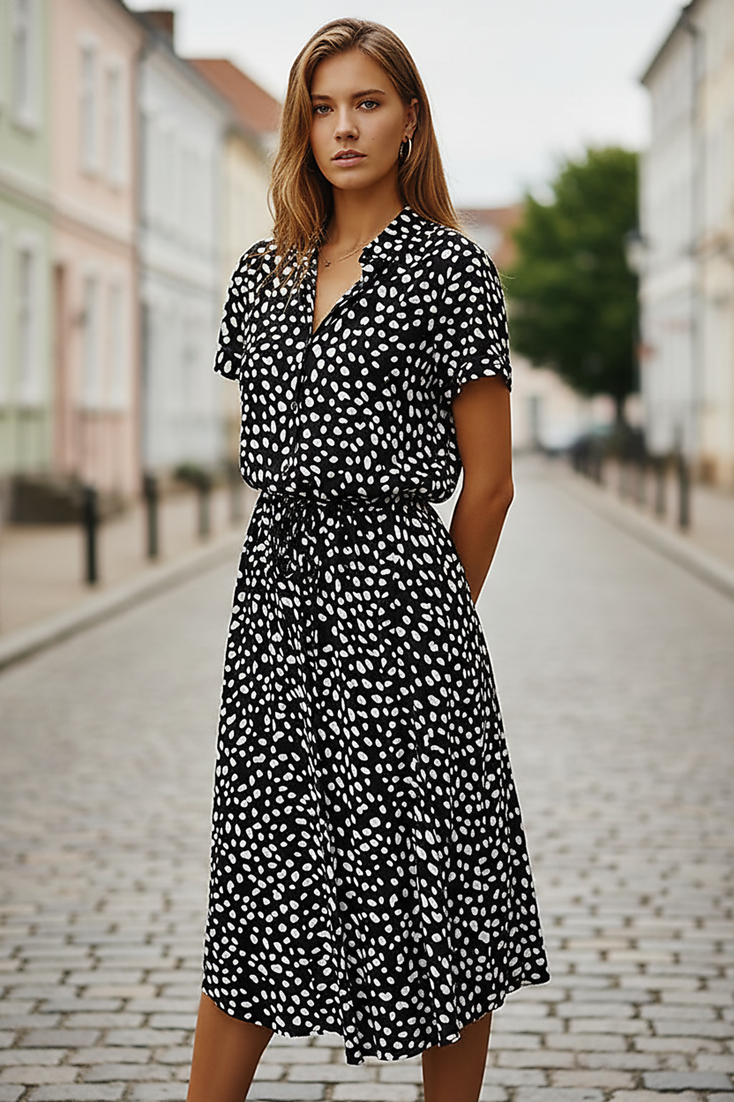 Vintage floral print dress, fabric detail.