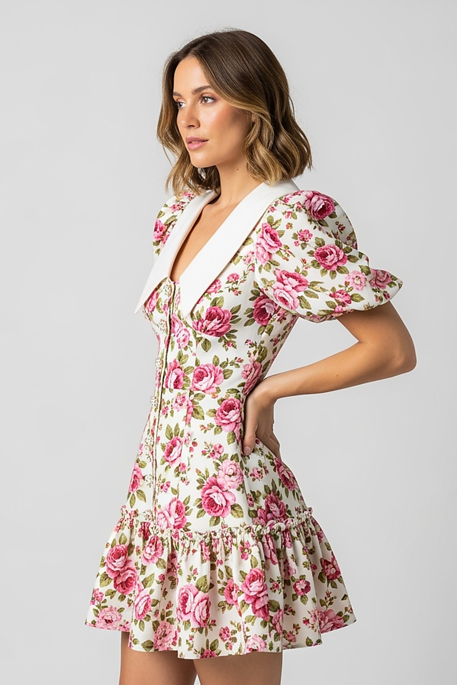 Floral Lapel Mini Dress - Thorne & Ivy