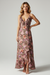 Floral print backless summer dress with tassel patchwork, back view on model.
