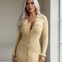 Chic knitted maxi dress with ruffles and button-front, front view on model.