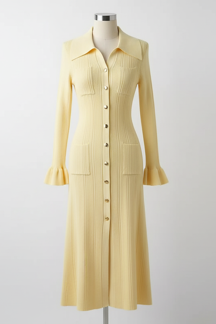 Ruffle Knit Long Sleeve Maxi Dress