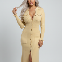 Fashionable ruffle sweater dress, front view on model.