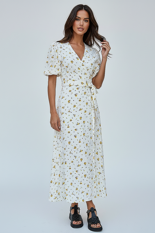 Lace Up Short Sleeve Long Dress - Thorne & Ivy