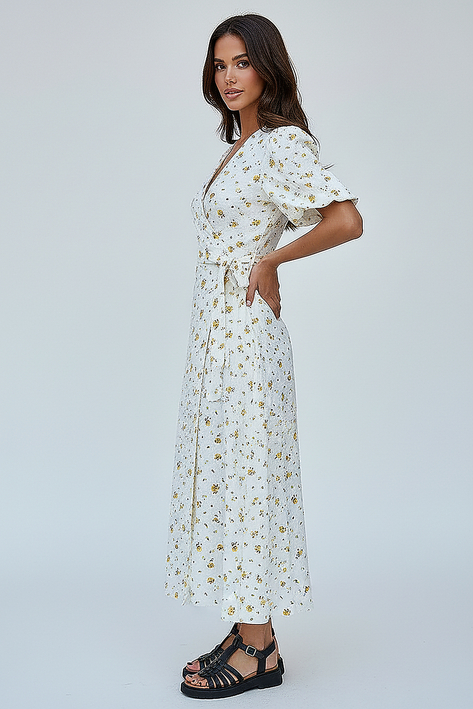 Lace Up Short Sleeve Long Dress - Thorne & Ivy