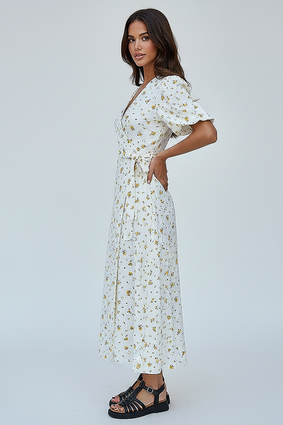 Lace Up Short Sleeve Long Dress - Thorne & Ivy