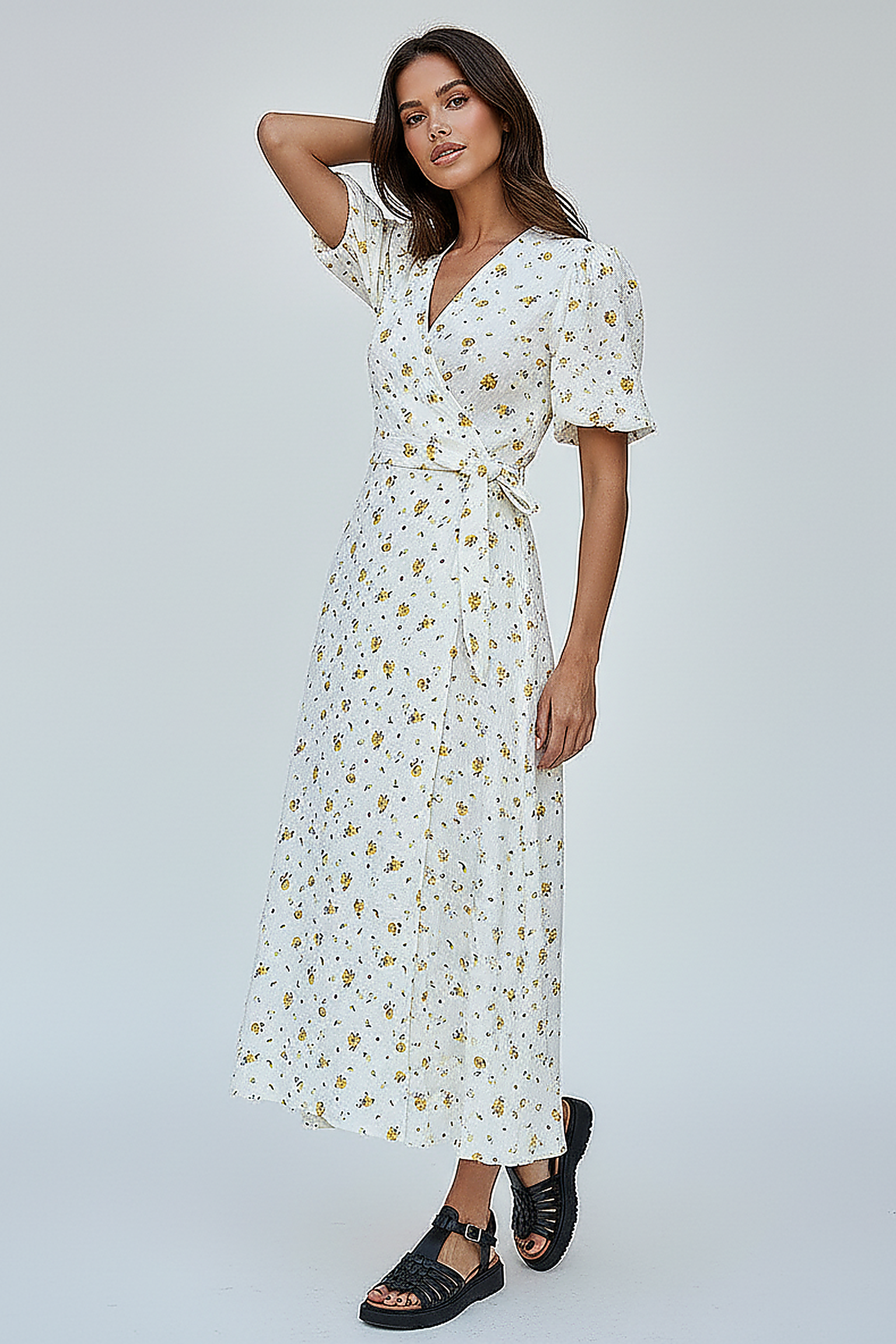 Lace Up Short Sleeve Long Dress - Thorne & Ivy